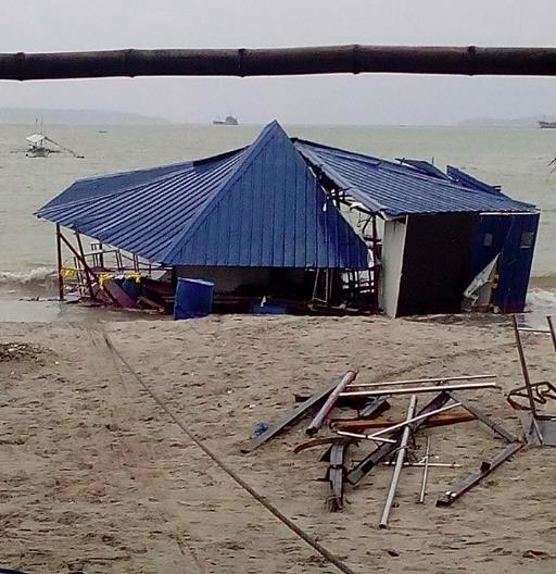 Floating bar in tatters, destroyed by storm